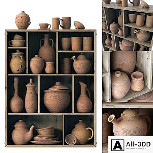 Dishes clay rack n15 / Clay tableware shelf no.15