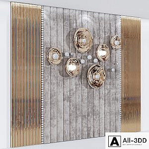 Headboard made of soft beige panels and 3d decor