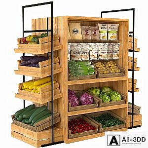 Designer rack in a supermarket with vegetables, fruits and cereals 3