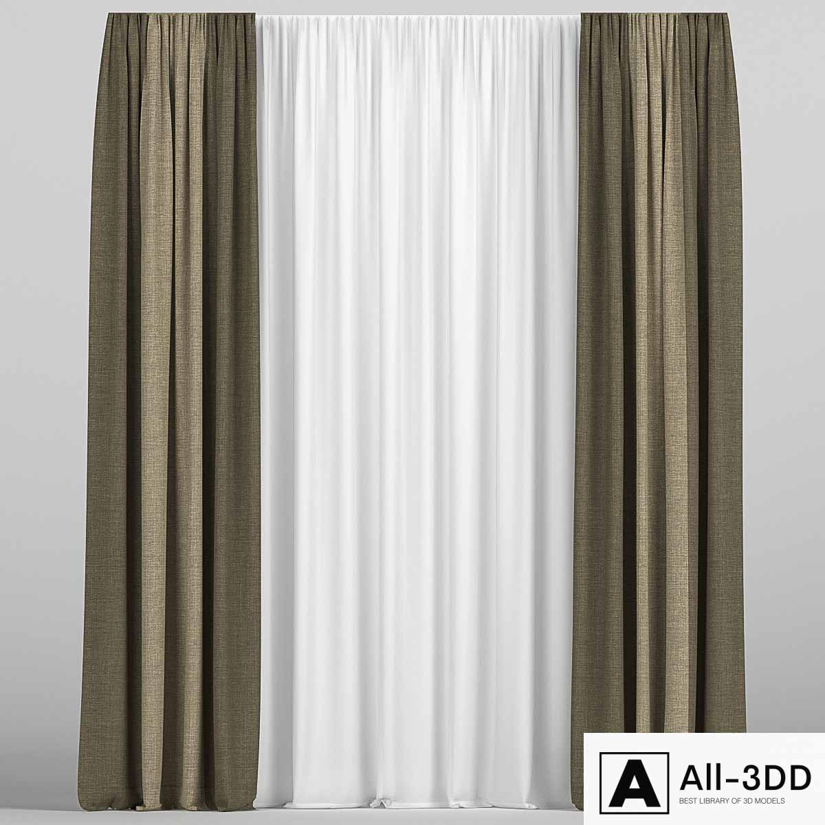 Curtains with tulle modern interior 3D model Curtains with tulle