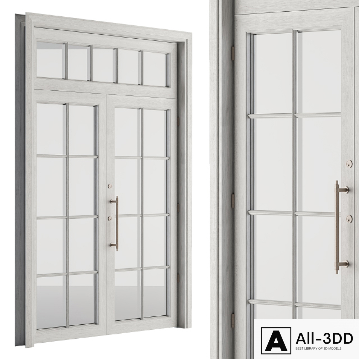 White Wooden Vintage Glass Door Set 19 modern interior 3D model White Wooden Vintage Glass Door Set 19