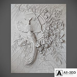 Bas-relief panel with a peacock