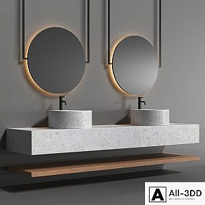 Bathroom set with a surface-mounted washbasin from "Tower" concrete