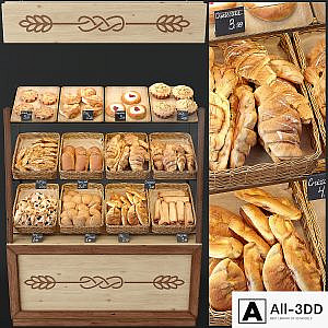 Showcase with pastries for shop and cafe. Bread