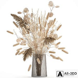 A beautiful bouquet of dried flowers in a vase with dry branches of pampas, reeds, lunnik. 127.