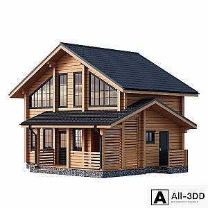 Two-storey wooden house with a porch