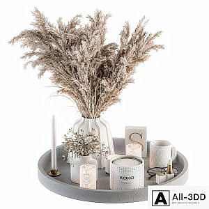 White Decorative Set with Pampas - Set 74