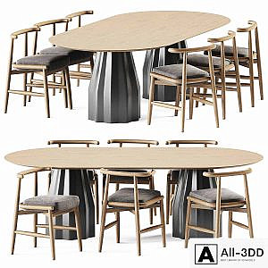 Wooden Burin Table by Viccarbe and Chair Emilia by Meridiani