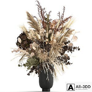 Beautiful lush bouquet of dried flowers in a vase with hydrangea, pampas Lunnik, spikelet, Barberry. 173