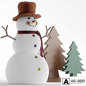 Snowman and wooden christmas tree