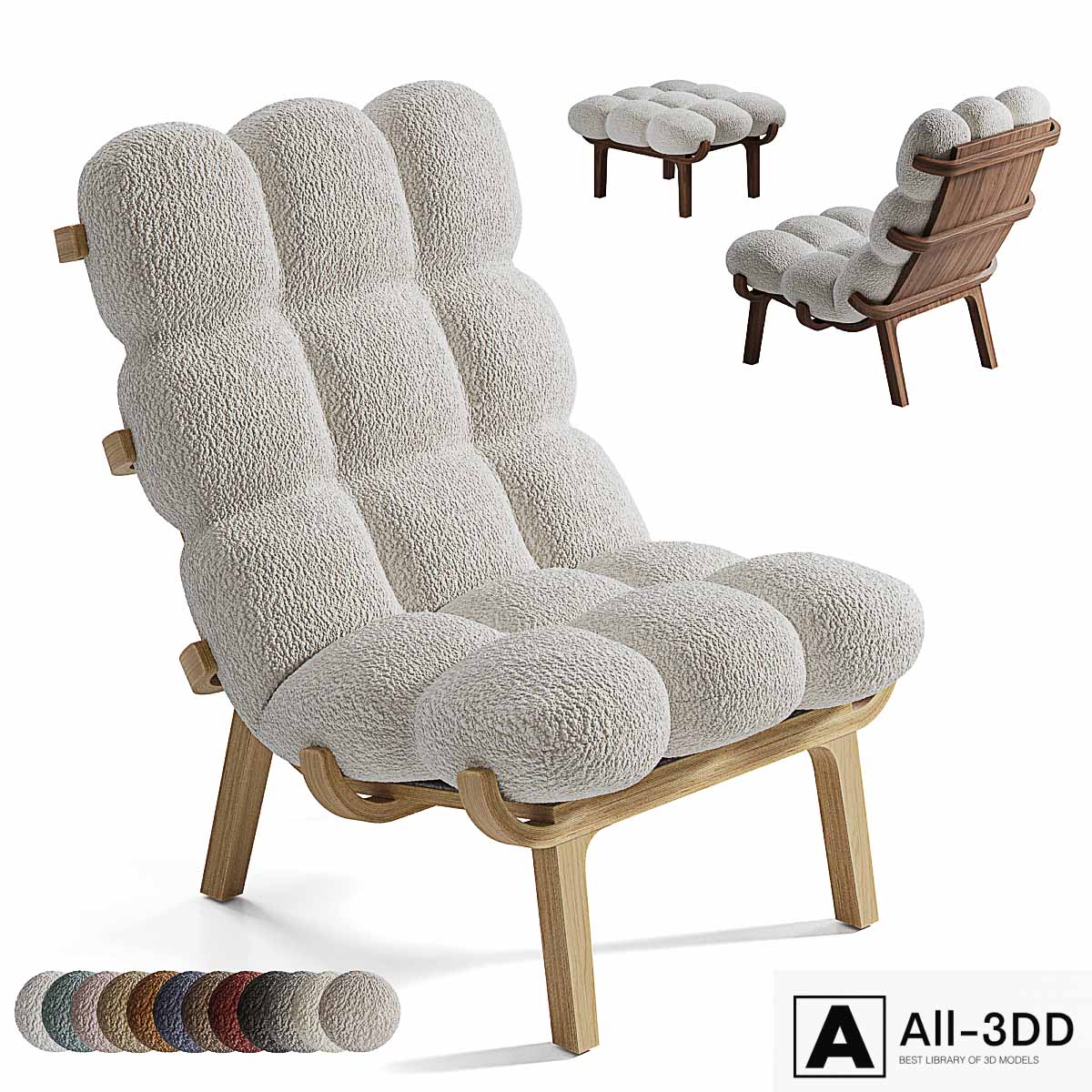 Armchair and pouffe NUAGE by SOLLEN modern interior 3D model Armchair and pouffe NUAGE by SOLLEN