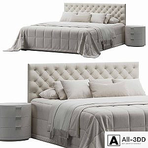 Tufted Beige Headboard Bed