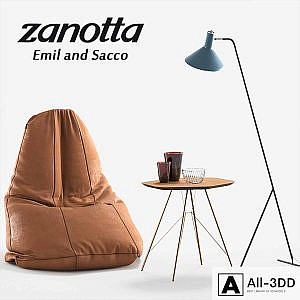 Armchair Zanotta Sacco, table Zanotta Emil