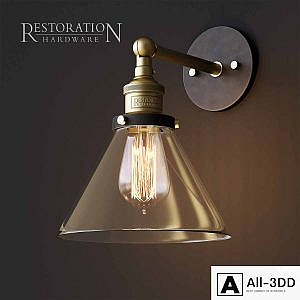20th C. Factory filament clear glass funnel sconce