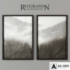 RH Mountain Landscape Vellum Diptych Set
