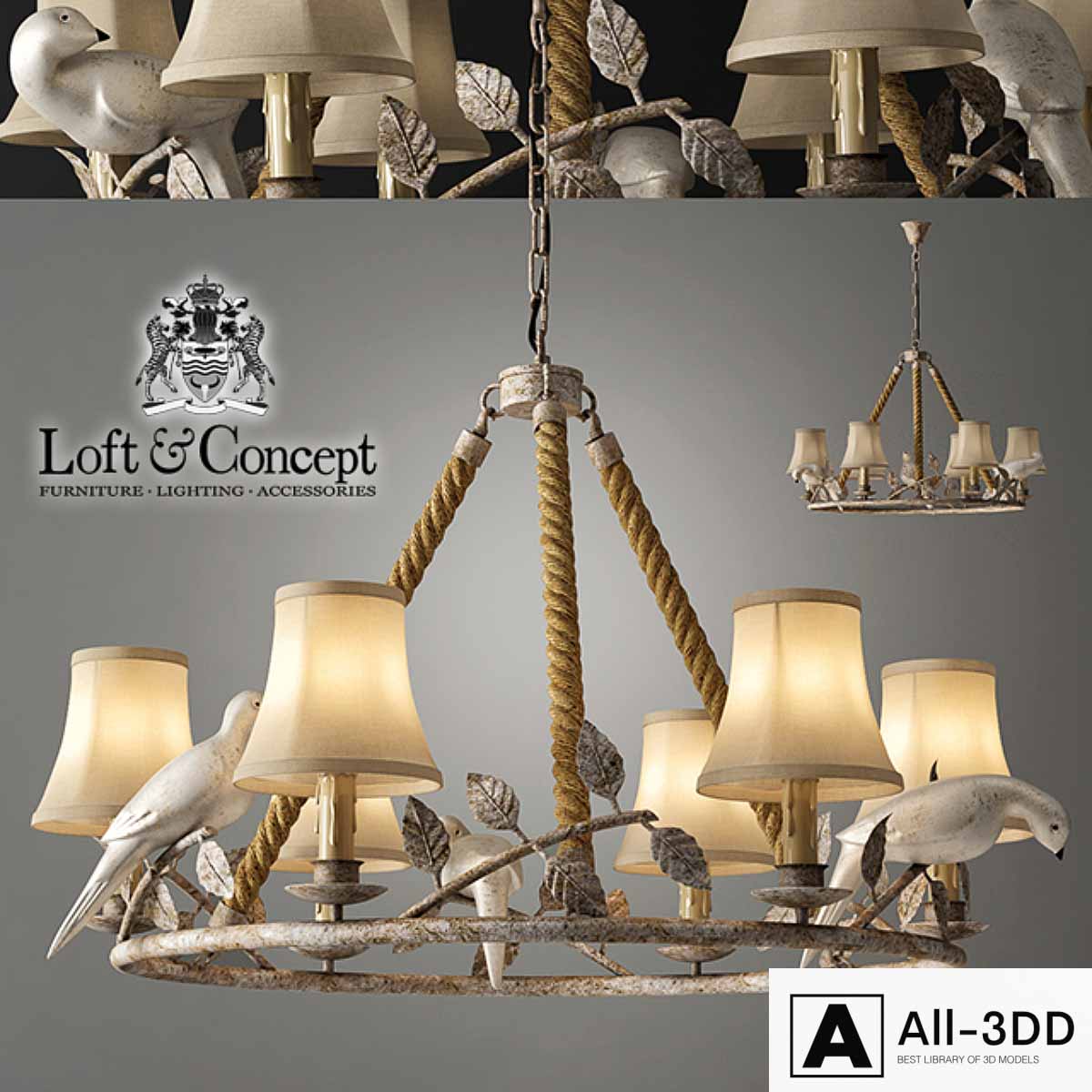 Chandelier Norman Bird Forest Patina 6 modern interior 3D model Chandelier Norman Bird Forest Patina 6