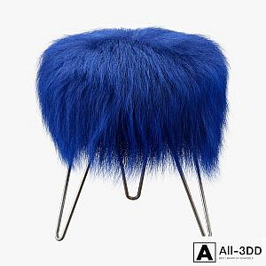 Blue Fake Fur Whimsical Stool
