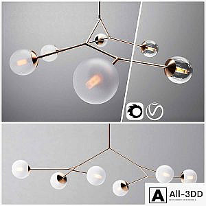 Contemporary branching bubble 6 chandelier - Dendroid 4 _ cor _ v-ray _