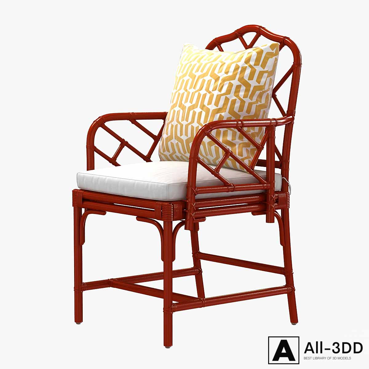 Ballard macau arm chair in deep coral modern interior 3D model Ballard macau arm chair in deep coral