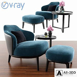 Leslie Ottoman Minotti With Armlesschair & Aula Coffee Table