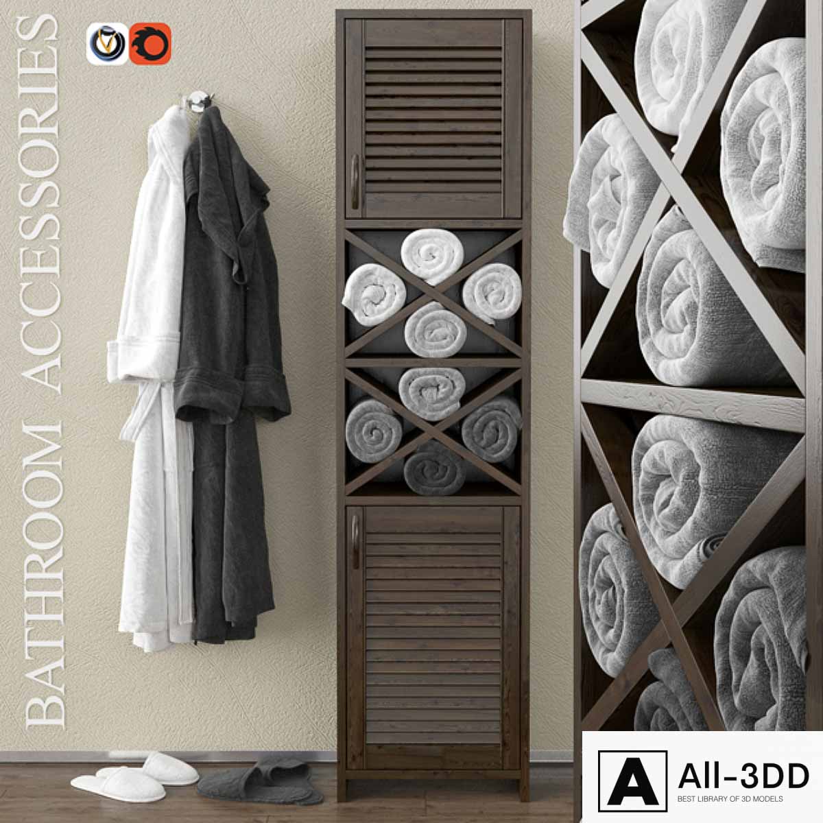Wardrobe with towels and bathrobes modern interior 3D model Wardrobe with towels and bathrobes