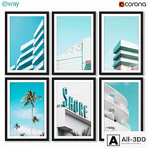 A series of posters with the architecture of Miami