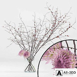 Prunus branches and chrysanthemums