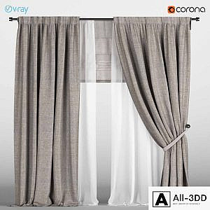 Light brown curtains with pickup + white tulle + Roman curtain.