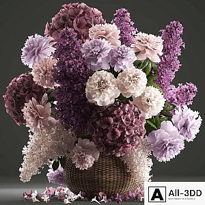 A bouquet of flowers 83. Lilac, hydrangea, basket, decor, peonies, eco design, natural decor, table decoration