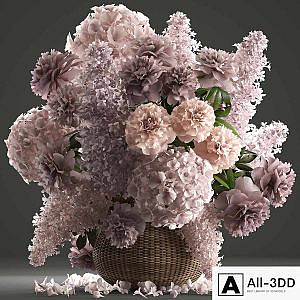 A bouquet of flowers 85. Lilac, hydrangea, basket, decor, peonies, eco design, natural decor, table decoration