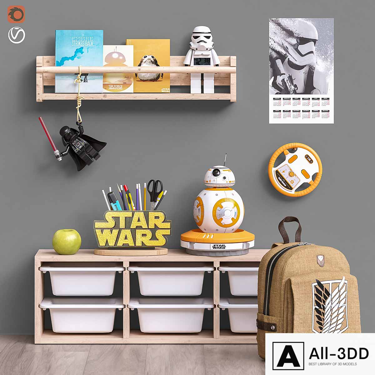 Toys and furniture set 50 modern interior 3D model Toys and furniture set 50