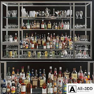 Large bar showcase with strong alcohol. The pub