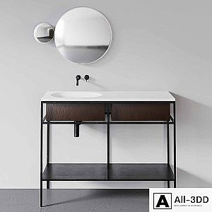 Ex.t Frame Gl2 + Sm + Ds brown wood console, Gravity mirror