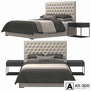 RH - Adler Panel Diamond-Tufted Fabric Bed with Nailheads