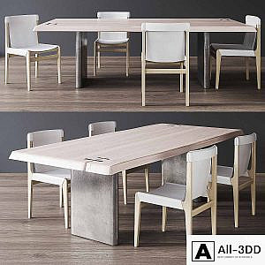 CB2 Burano White Leather Sling Chair, Landscape Live Edge White Washed Wood Dining Table