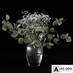 Bouquets of eucalyptus with flowers and grass