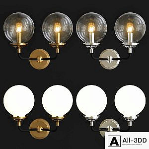 Bistro Globe Clear Glass Double Sconce Brass