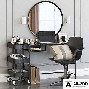IKEA VITTSJO dressing table with ODGER chair and RASKOG cart