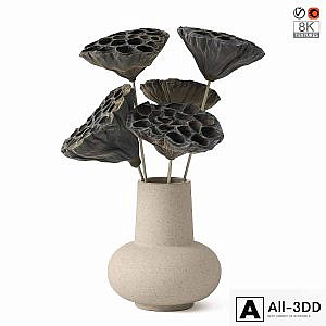 Vases with dried plant