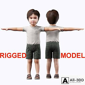 Boy in a T-shirt and shorts.