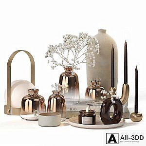 Decorative set Gold plated Translucent Glass Vases