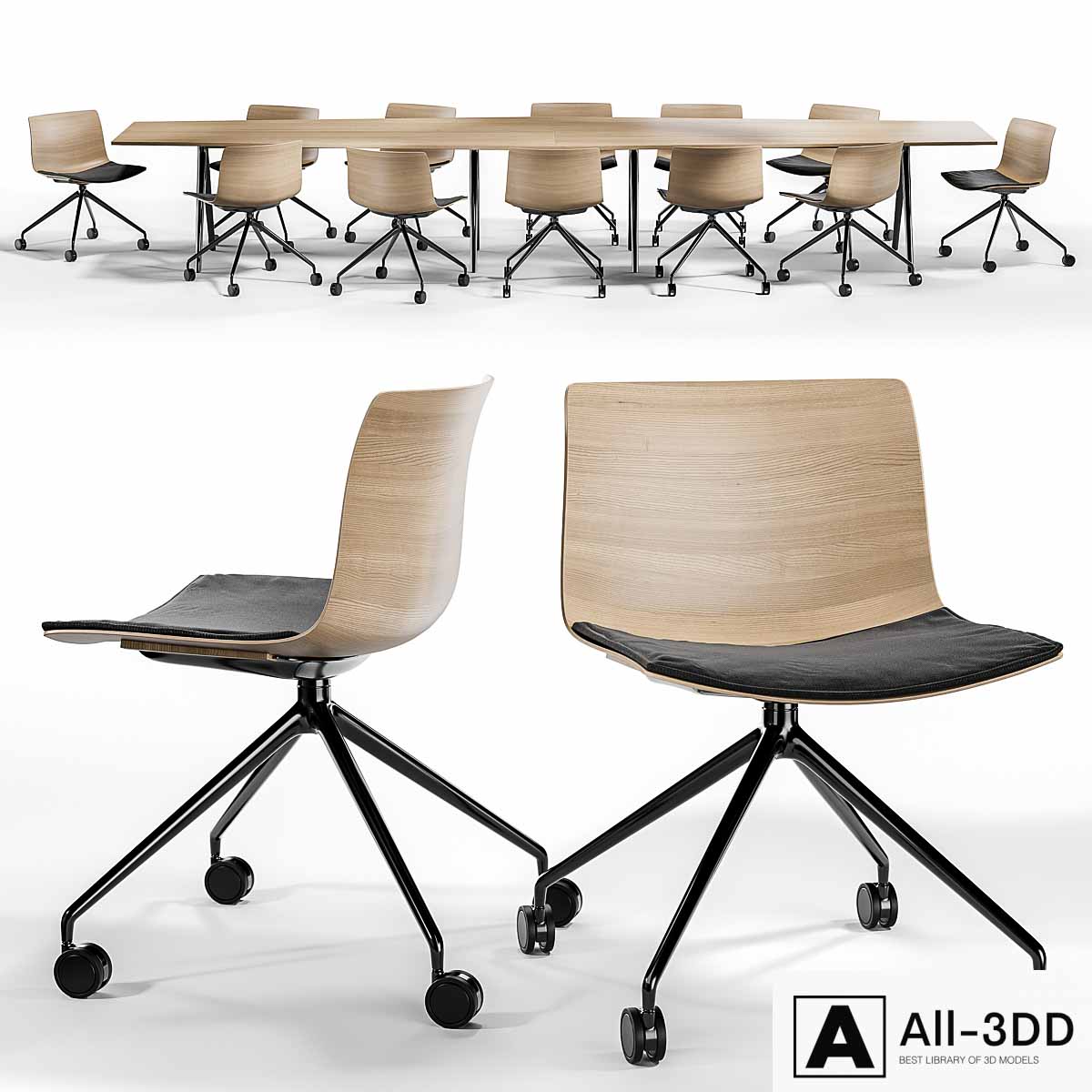 Arper Catifa 53 Trestle Fixed and Meety Wood Table modern interior 3D model Arper Catifa 53 Trestle Fixed and Meety Wood Table