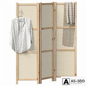 Folding screen with rattan weave