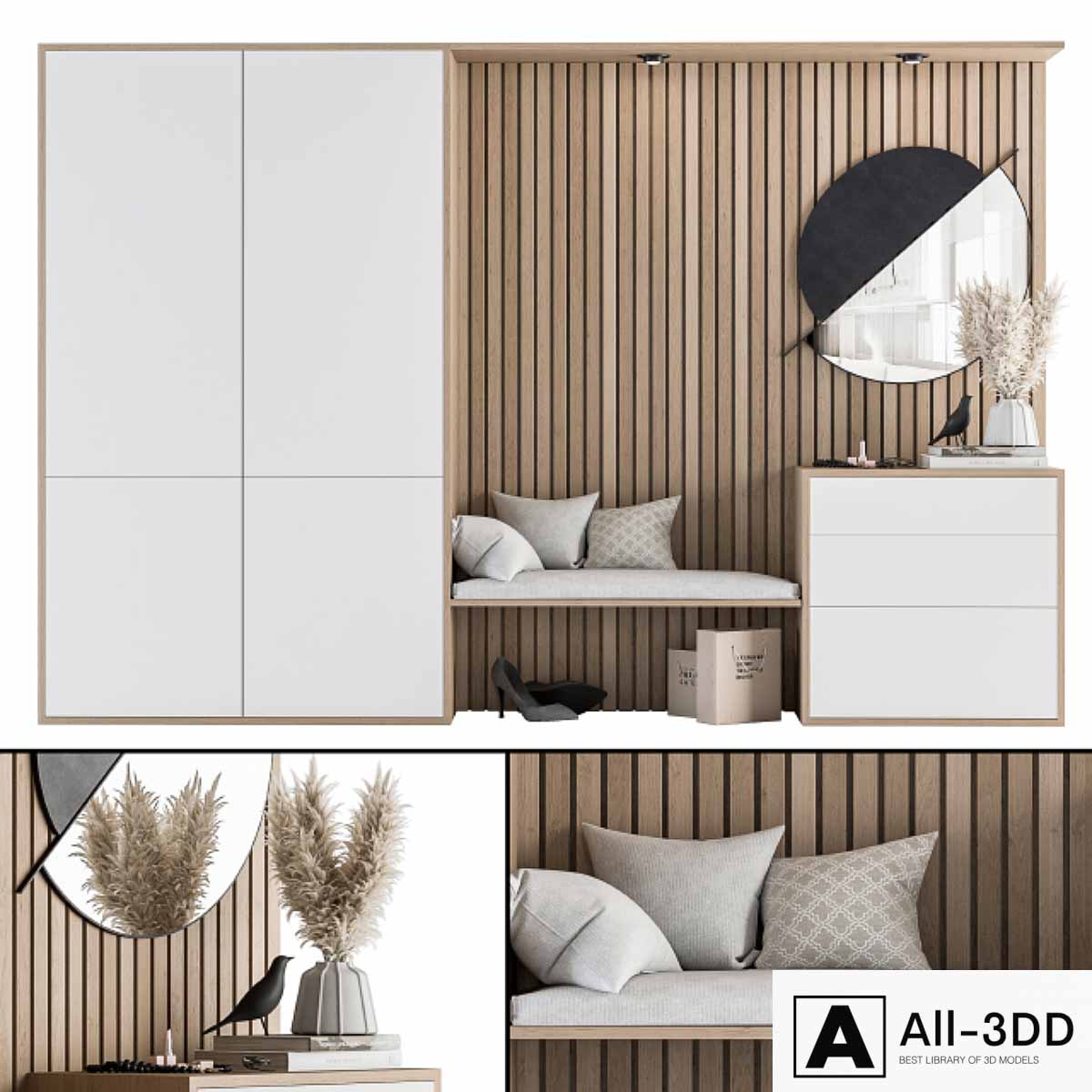 Hallway 10 - White and Wood Set modern interior 3D model Hallway 10 - White and Wood Set