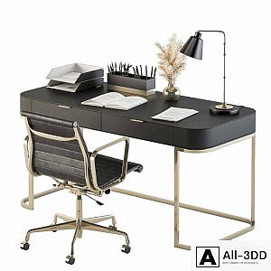 Classic Black and Gold Work Desk - Office Set 181