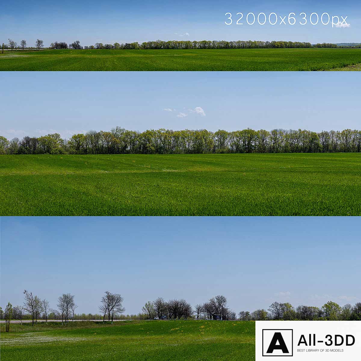 Panorama of a green field with flowers and trees. 32k modern interior 3D model Panorama of a green field with flowers and trees. 32k