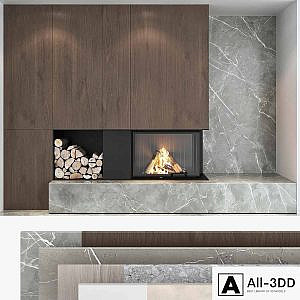 Decorative wall with fireplace set 04