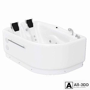 Right Corner Acrylic White Whirlpool Bathtub for Two