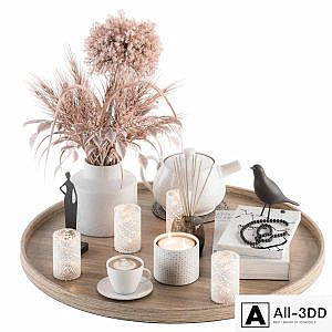 Wood and Pink Decorative Set with Wheat - Set 94