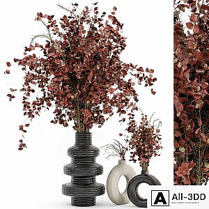 Indoor Dry Plants in rusty Concrete Pots - Set 509